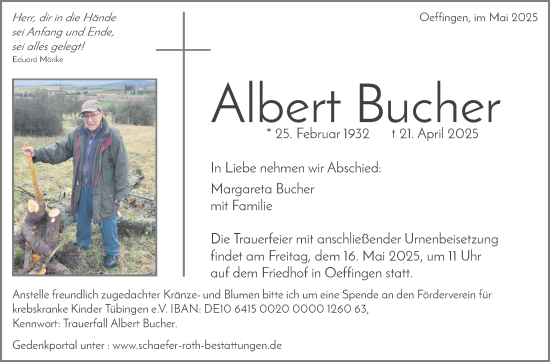Traueranzeige von Albert Bucher von Stuttgarter Zeitung / Stuttgarter Nachrichten