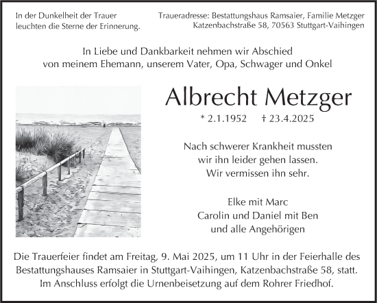 Traueranzeige von Albrecht Metzger von Stuttgarter Zeitung / Stuttgarter Nachrichten