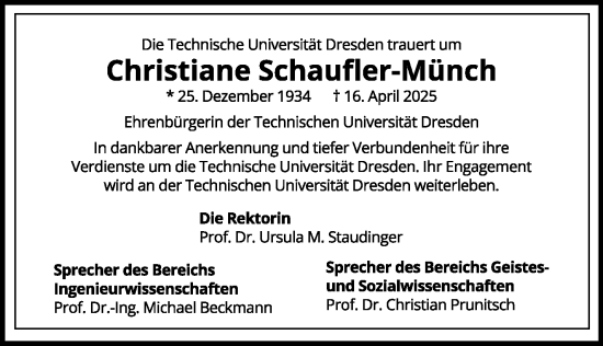 Traueranzeige von Christiane Schaufler-Münch von Stuttgarter Zeitung / Stuttgarter Nachrichten