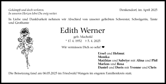 Traueranzeige von Edith Werner von Stuttgarter Zeitung / Stuttgarter Nachrichten