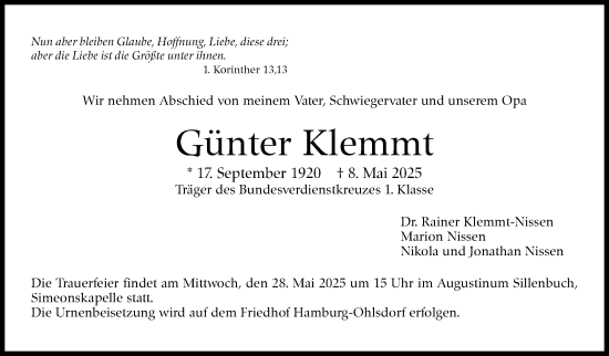 Traueranzeige von Günter Klemmt von Stuttgarter Zeitung / Stuttgarter Nachrichten