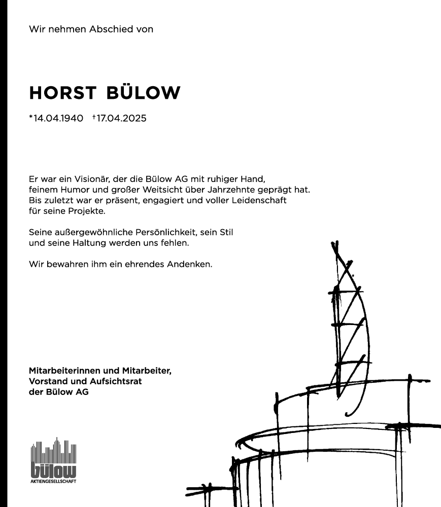  Traueranzeige für Horst Bülow vom 07.05.2025 aus Stuttgarter Zeitung / Stuttgarter Nachrichten