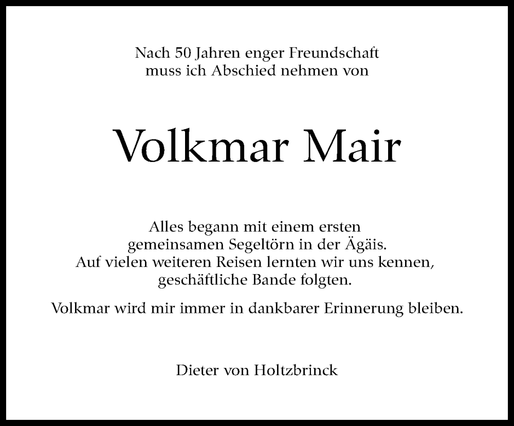  Traueranzeige für Volkmar Mair vom 05.05.2025 aus Stuttgarter Zeitung / Stuttgarter Nachrichten