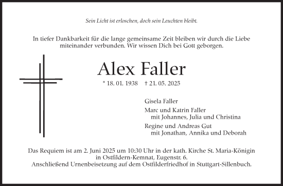 Traueranzeige von Alex Faller von Stuttgarter Zeitung / Stuttgarter Nachrichten
