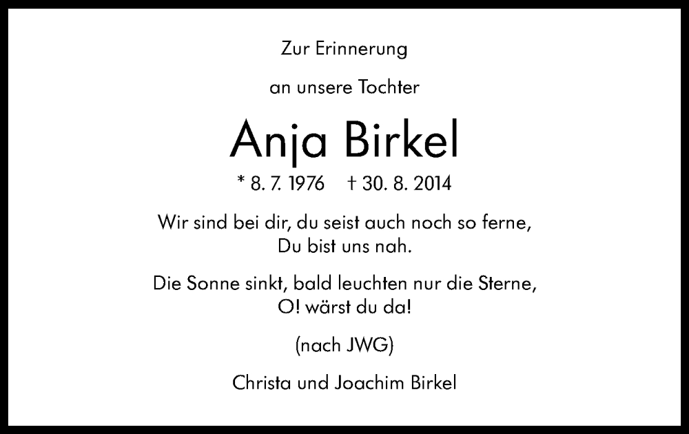  Traueranzeige für Anja Birkel vom 07.06.2025 aus Stuttgarter Zeitung / Stuttgarter Nachrichten