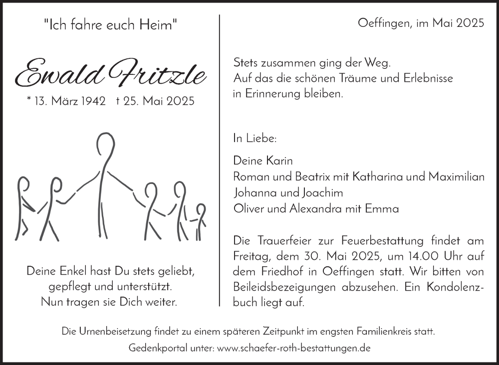  Traueranzeige für Ewald Fritzle vom 28.05.2025 aus Stuttgarter Zeitung / Stuttgarter Nachrichten