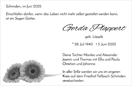 Traueranzeige von Gerda Plappert von Stuttgarter Zeitung / Stuttgarter Nachrichten