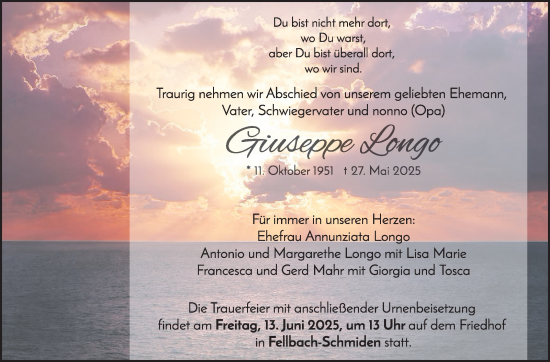 Traueranzeige von Giuseppe Longo von Stuttgarter Zeitung / Stuttgarter Nachrichten