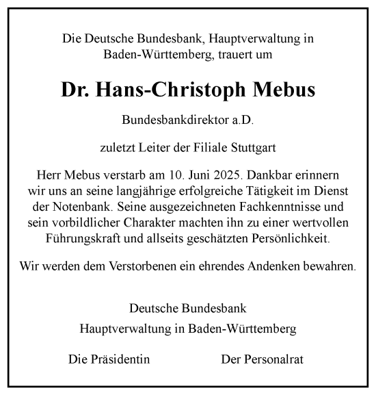 Traueranzeige von Hans-Christoph Mebus von Stuttgarter Zeitung / Stuttgarter Nachrichten