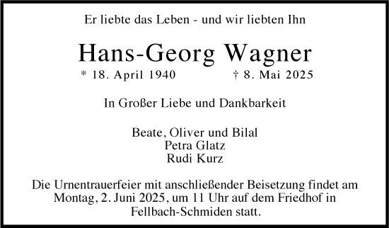 Traueranzeige von Hans-Georg Wagner von Stuttgarter Zeitung / Stuttgarter Nachrichten
