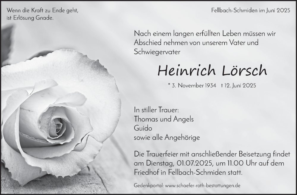  Traueranzeige für Heinrich Lörsch vom 25.06.2025 aus Stuttgarter Zeitung / Stuttgarter Nachrichten