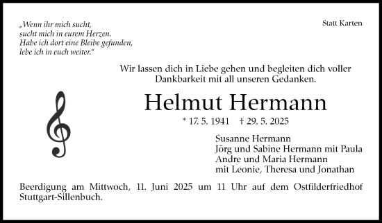 Traueranzeige von Helmut Hermann von Stuttgarter Zeitung / Stuttgarter Nachrichten