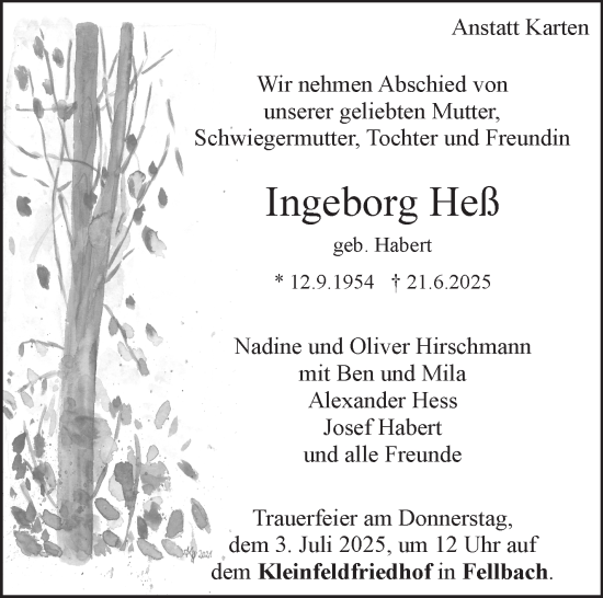 Traueranzeige von Ingeborg Heß von Stuttgarter Zeitung / Stuttgarter Nachrichten