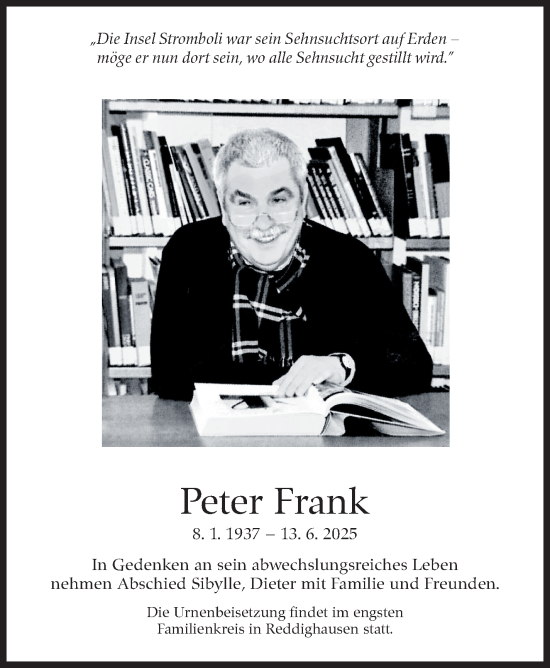 Traueranzeige von Peter Frank von Stuttgarter Zeitung / Stuttgarter Nachrichten