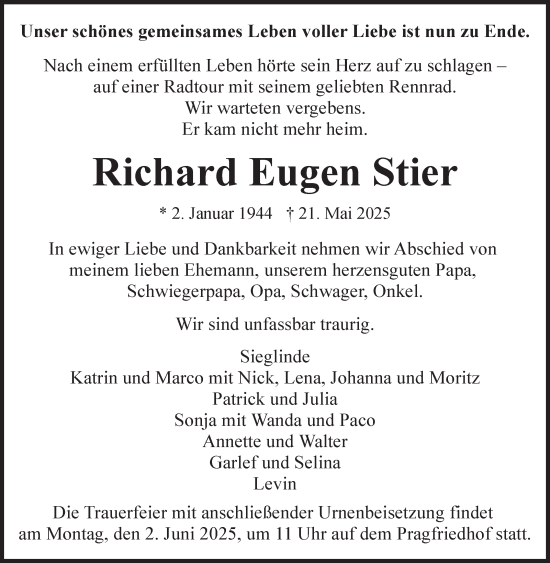 Traueranzeige von Richard Eugen Stier von Stuttgarter Zeitung / Stuttgarter Nachrichten
