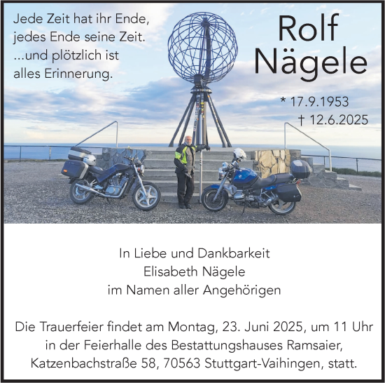 Traueranzeige von Rolf Nägele von Stuttgarter Zeitung / Stuttgarter Nachrichten