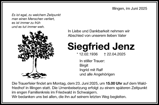 Traueranzeige von Siegfried Jenz von Stuttgarter Zeitung / Stuttgarter Nachrichten