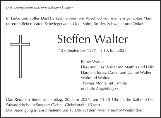Traueranzeige von Steffen Walter von Stuttgarter Zeitung / Stuttgarter Nachrichten