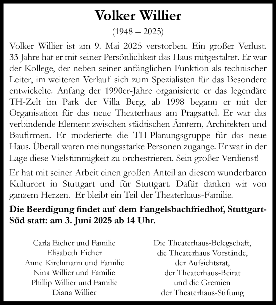 Traueranzeige von Volker Willier von Stuttgarter Zeitung / Stuttgarter Nachrichten