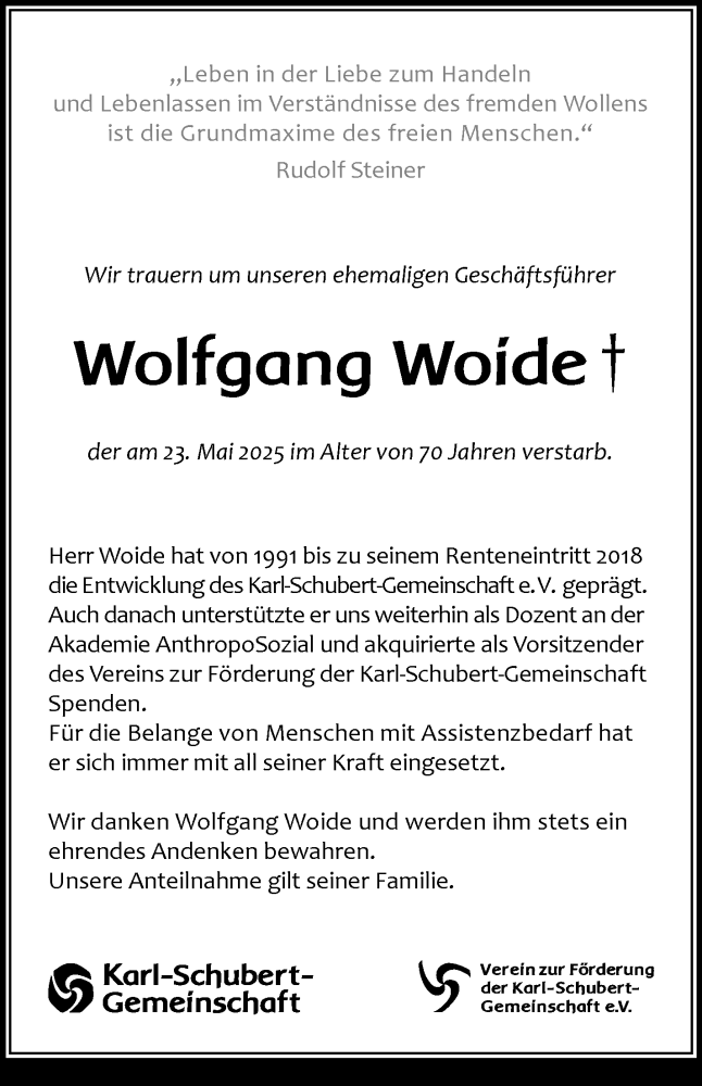  Traueranzeige für Wolfgang Woide vom 06.06.2025 aus Stuttgarter Zeitung / Stuttgarter Nachrichten