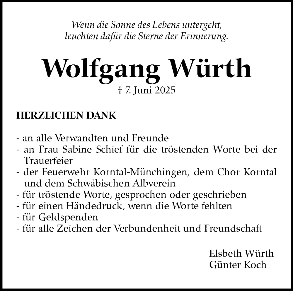  Traueranzeige für Wolfgang Würth vom 28.06.2025 aus Stuttgarter Zeitung / Stuttgarter Nachrichten