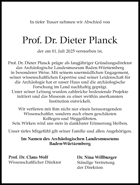 Traueranzeige von Dieter Planck von Stuttgarter Zeitung / Stuttgarter Nachrichten