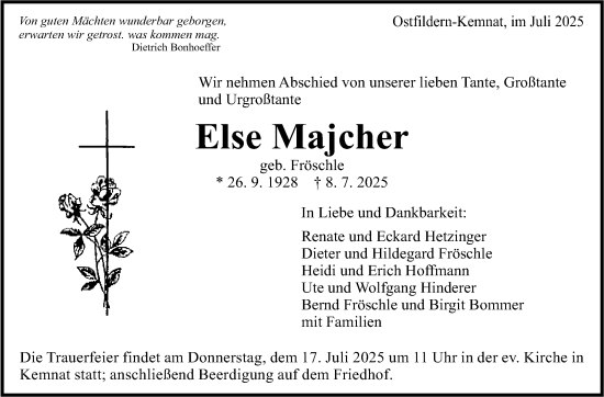 Traueranzeige von Else Majcher von Stuttgarter Zeitung / Stuttgarter Nachrichten