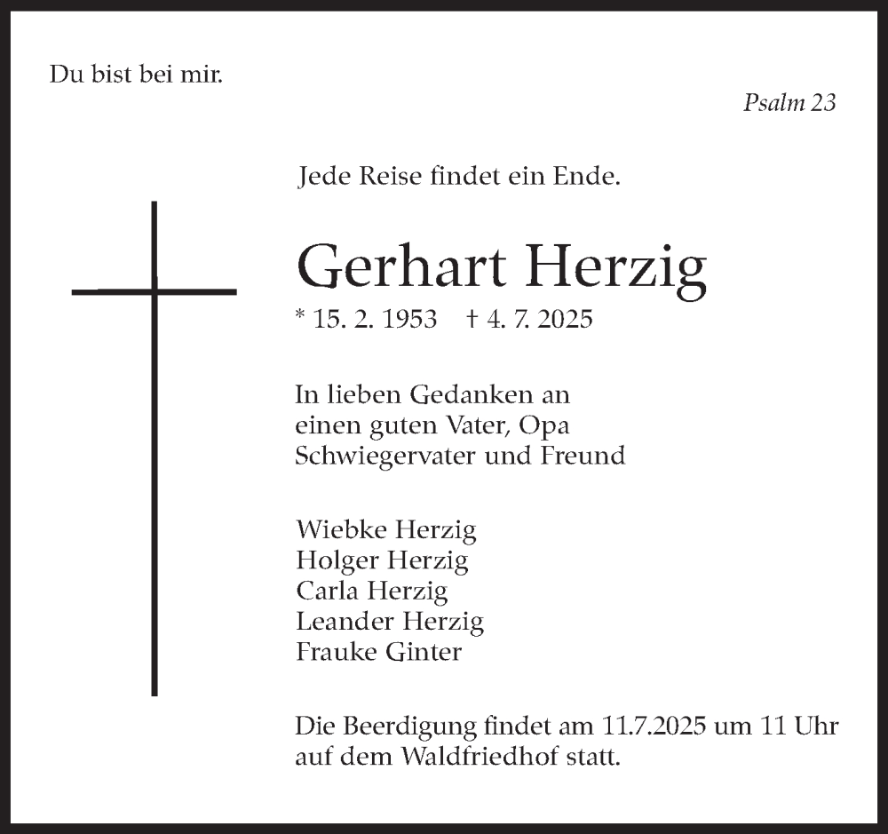  Traueranzeige für Gerhart Herzig vom 08.07.2025 aus Stuttgarter Zeitung / Stuttgarter Nachrichten
