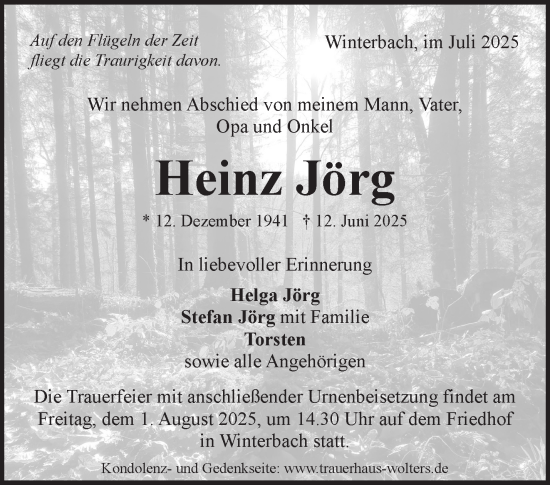 Traueranzeige von Heinz Jörg von Stuttgarter Zeitung / Stuttgarter Nachrichten