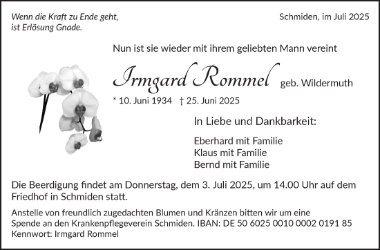 Traueranzeige von Irmgard Rommel von Stuttgarter Zeitung / Stuttgarter Nachrichten