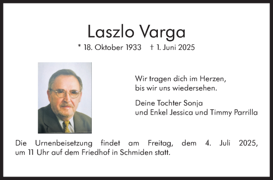 Traueranzeige von Laszlo Varga von Stuttgarter Zeitung / Stuttgarter Nachrichten