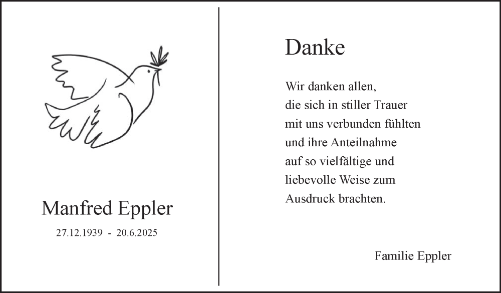  Traueranzeige für Manfred Eppler vom 26.07.2025 aus Stuttgarter Zeitung / Stuttgarter Nachrichten