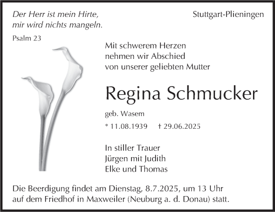 Traueranzeige von Regina Schmucker von Stuttgarter Zeitung / Stuttgarter Nachrichten