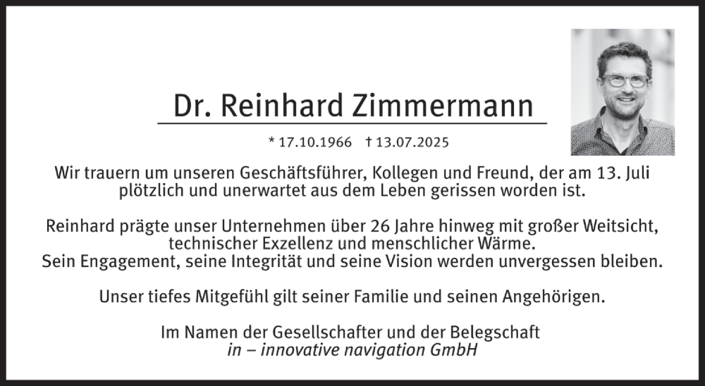  Traueranzeige für Reinhard Zimmermann vom 19.07.2025 aus Stuttgarter Zeitung / Stuttgarter Nachrichten