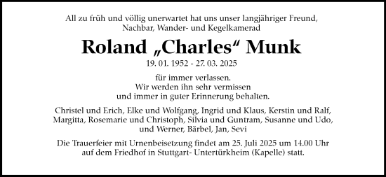 Traueranzeige von Roland Munk von Stuttgarter Zeitung / Stuttgarter Nachrichten