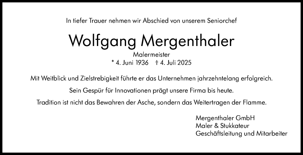  Traueranzeige für Wolfgang Mergenthaler vom 09.07.2025 aus Stuttgarter Zeitung / Stuttgarter Nachrichten