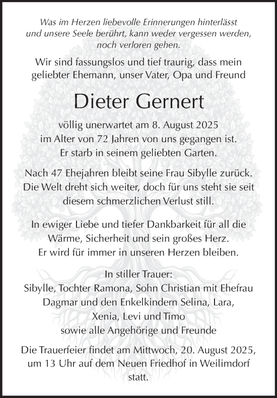 Traueranzeige von Dieter Gernert von Stuttgarter Zeitung / Stuttgarter Nachrichten