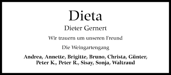 Traueranzeige von Dieter Gernert von Stuttgarter Zeitung / Stuttgarter Nachrichten