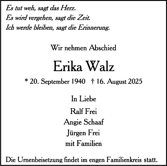 Traueranzeige von Enka Walz von Stuttgarter Zeitung / Stuttgarter Nachrichten