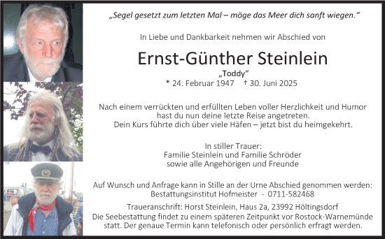 Traueranzeige von Ernst-Günther Steinlein von Stuttgarter Zeitung / Stuttgarter Nachrichten
