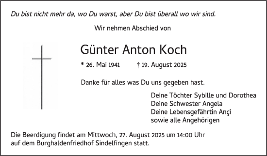 Traueranzeige von Günter Anton Koch von Stuttgarter Zeitung / Stuttgarter Nachrichten