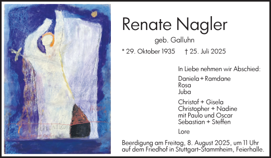 Traueranzeige von Renate Nagler von Stuttgarter Zeitung / Stuttgarter Nachrichten