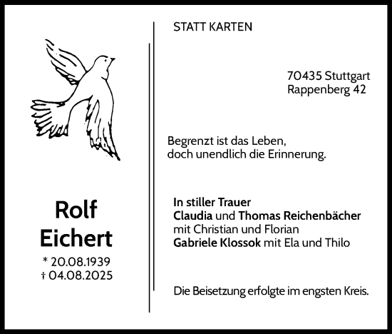 Traueranzeige von Rolf Eichert von Stuttgarter Zeitung / Stuttgarter Nachrichten