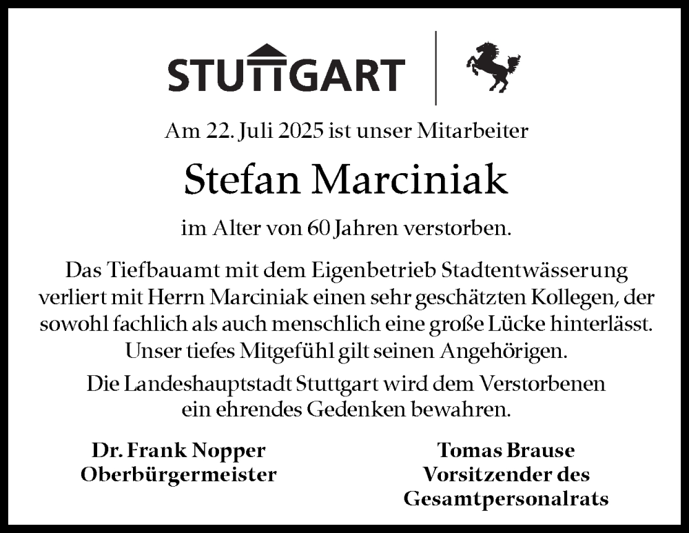  Traueranzeige für Stefan Marciniak vom 08.08.2025 aus Stuttgarter Zeitung / Stuttgarter Nachrichten