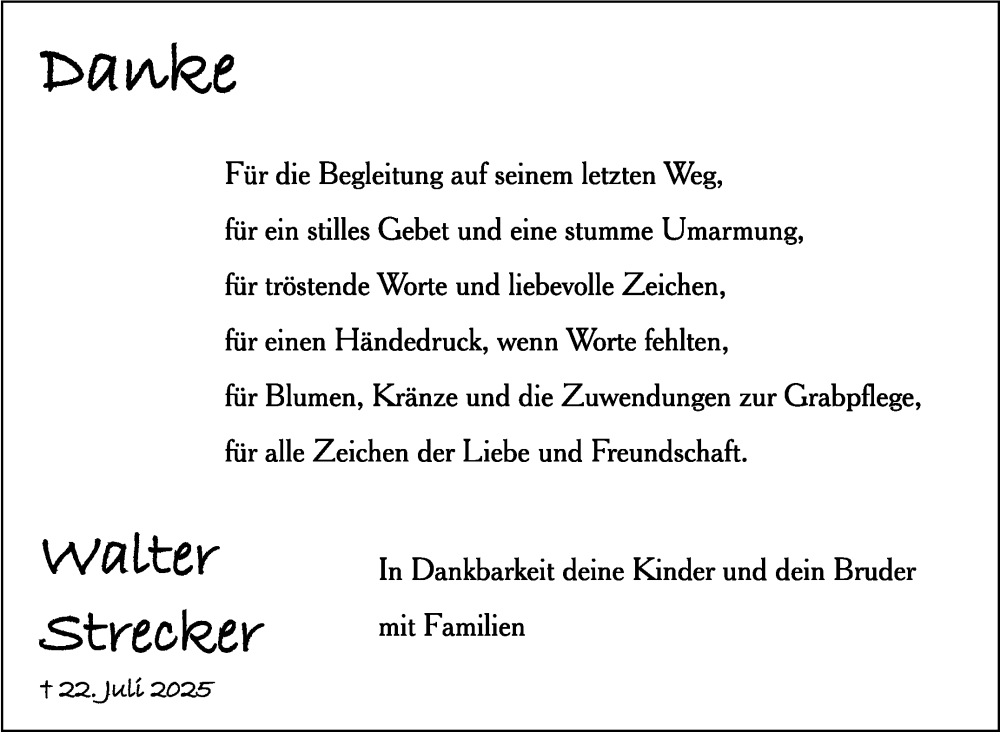  Traueranzeige für Walter Strecker vom 30.08.2025 aus Stuttgarter Zeitung / Stuttgarter Nachrichten