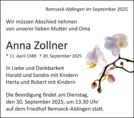 Traueranzeige von Anna Zollner von Stuttgarter Zeitung / Stuttgarter Nachrichten