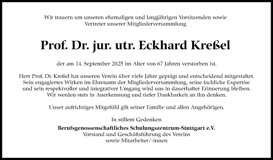 Traueranzeige von Eckhard Kreßel von Stuttgarter Zeitung / Stuttgarter Nachrichten