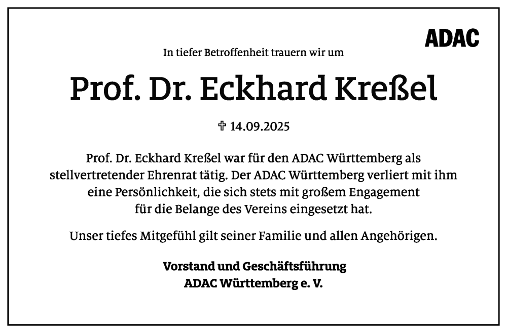  Traueranzeige für Eckhard Kreßel vom 20.09.2025 aus Stuttgarter Zeitung / Stuttgarter Nachrichten