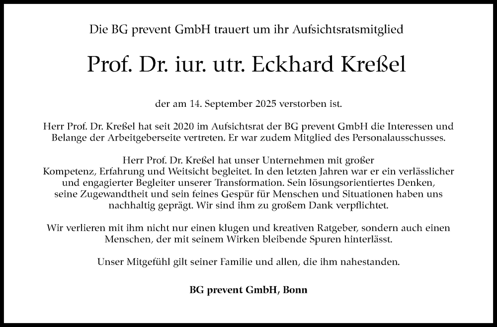  Traueranzeige für Eckhard Kreßel vom 20.09.2025 aus Stuttgarter Zeitung / Stuttgarter Nachrichten