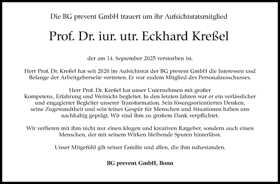 Traueranzeige von Eckhard Kreßel von Stuttgarter Zeitung / Stuttgarter Nachrichten
